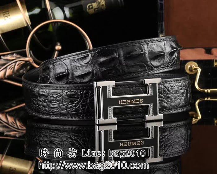 愛馬仕HERMES 無拼接肚皮 新款愛馬仕鋼扣鱷魚肚皮 高端男士皮帶 HHG1396